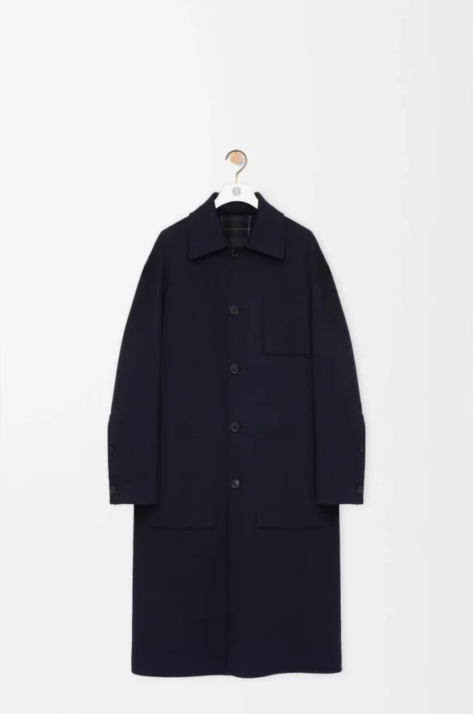 Manteau en laine et cachemire bleu marine/gris