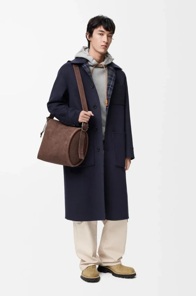 Manteau en laine et cachemire bleu marine/gris
