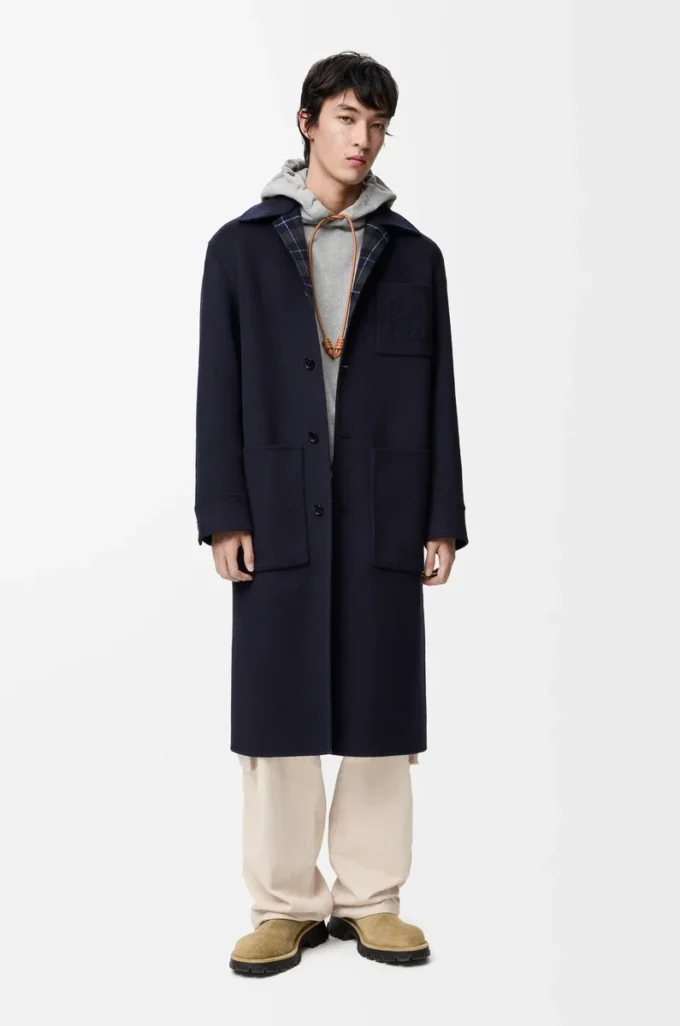 Manteau en laine et cachemire bleu marine/gris
