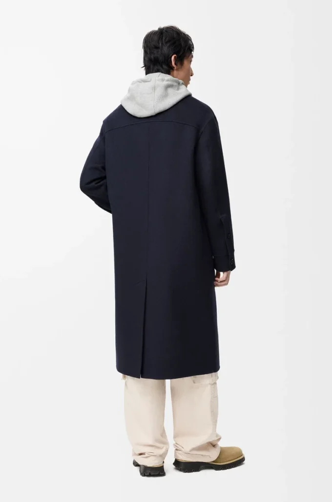 Manteau en laine et cachemire bleu marine/gris