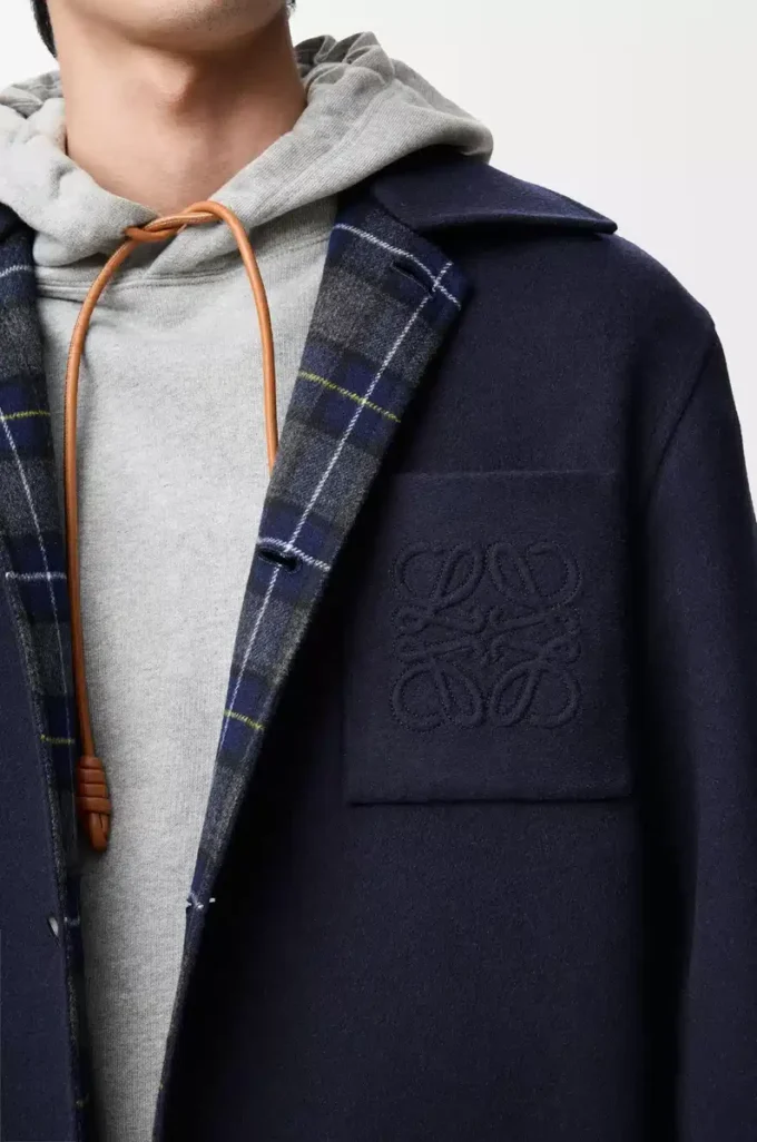 Manteau en laine et cachemire bleu marine/gris