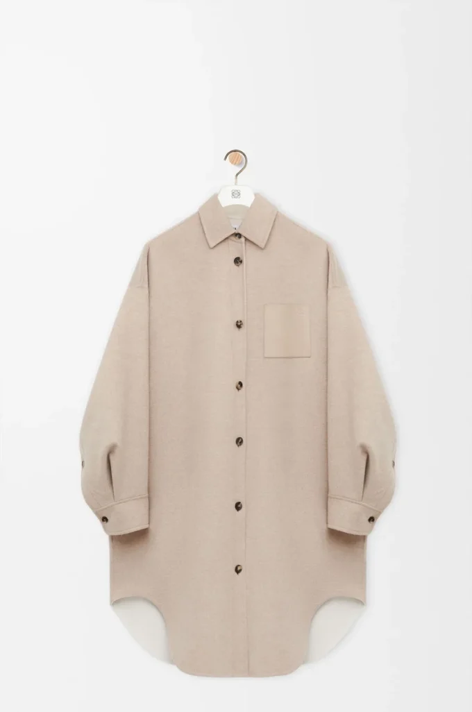 Manteau en laine et cachemire Sandstone/White