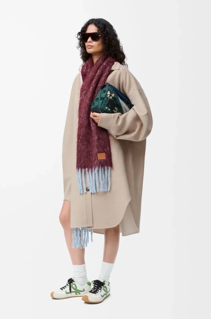 Manteau en laine et cachemire Sandstone/White