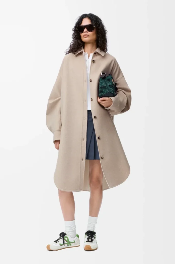 Manteau en laine et cachemire Sandstone/White