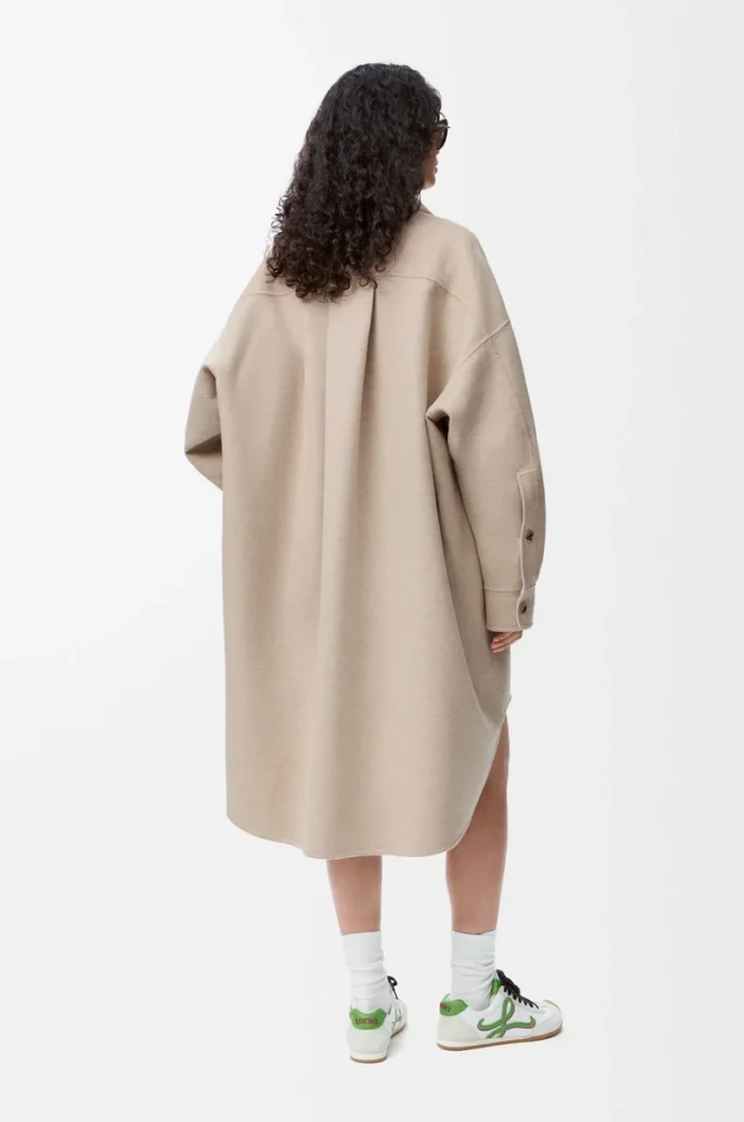 Manteau en laine et cachemire Sandstone/White