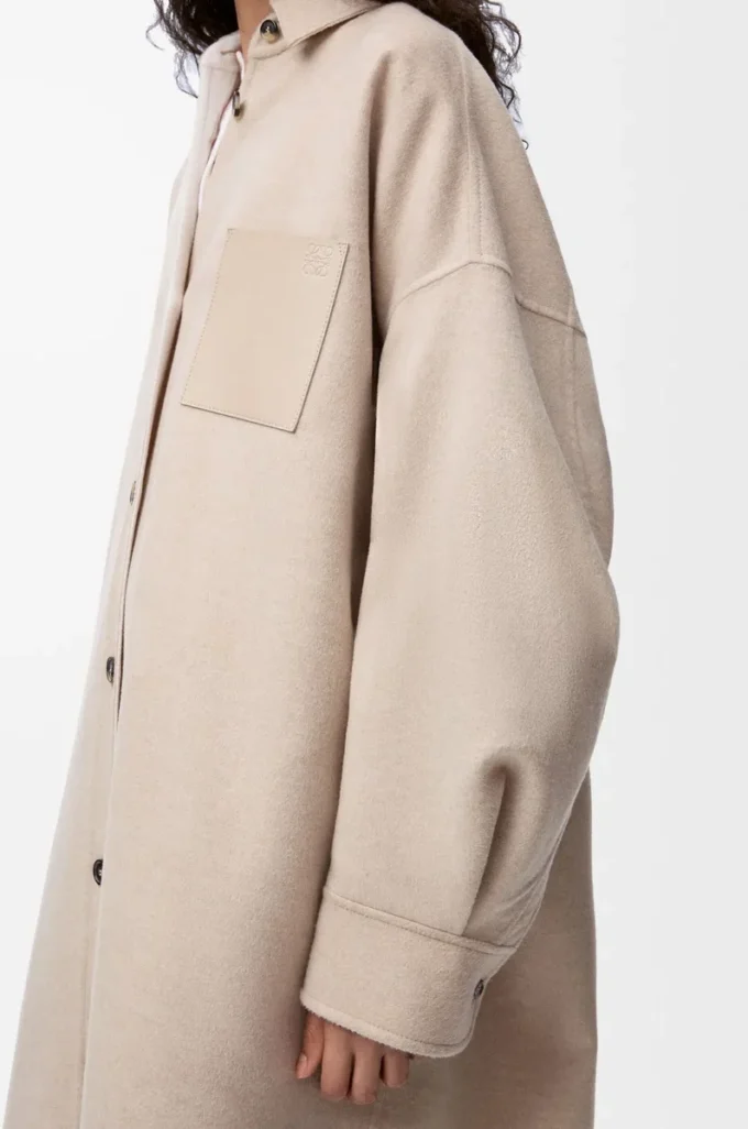 Manteau en laine et cachemire Sandstone/White
