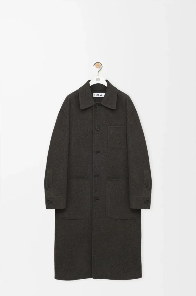 Manteau en laine et soie Kaki/Bleu