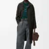 Manteau en laine et soie Kaki/Bleu