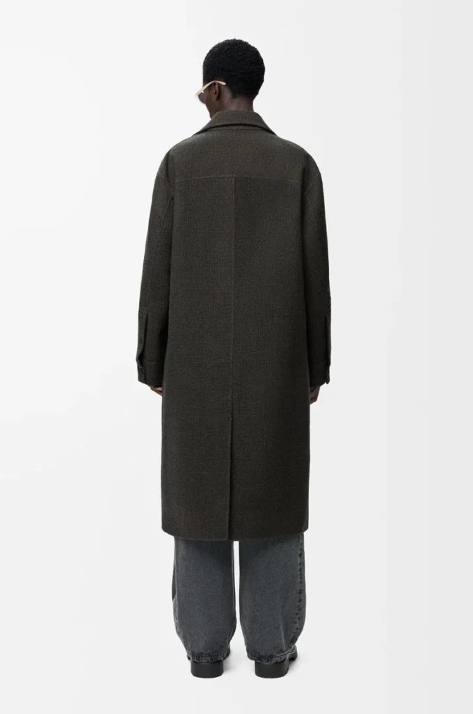 Manteau en laine et soie Kaki/Bleu