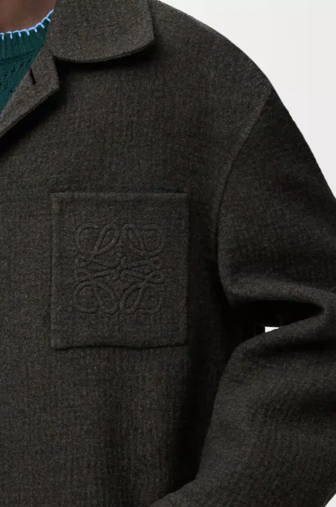 Manteau en laine et soie Kaki/Bleu