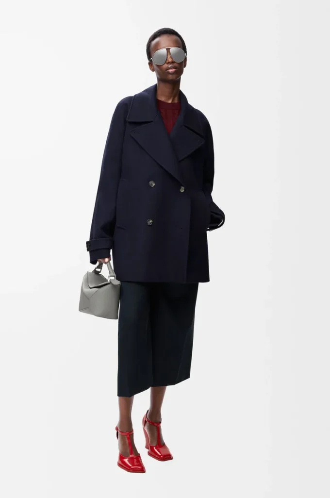 Manteau en laine mélangée bleu marine