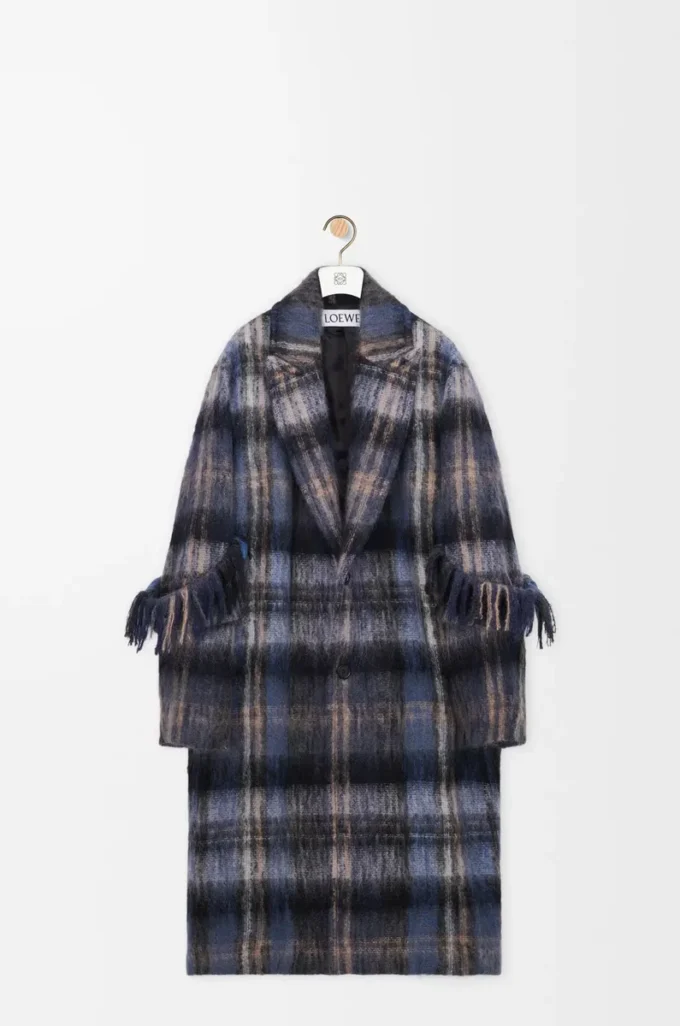 Manteau en mélange de mohair et de laine Bleu/Multicolore