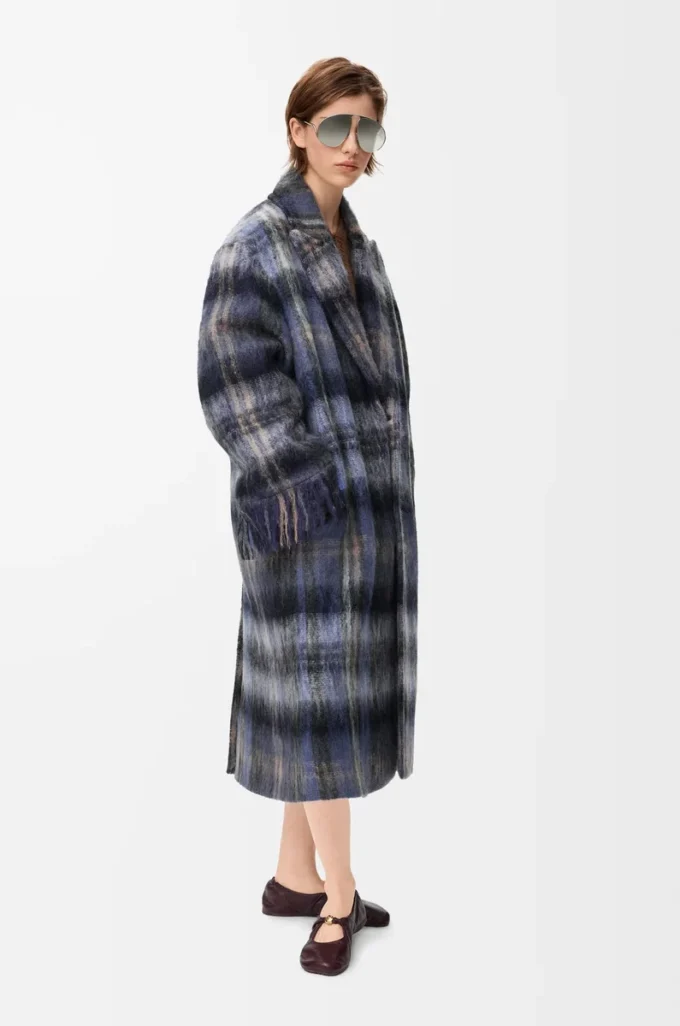 Manteau en mélange de mohair et de laine Bleu/Multicolore