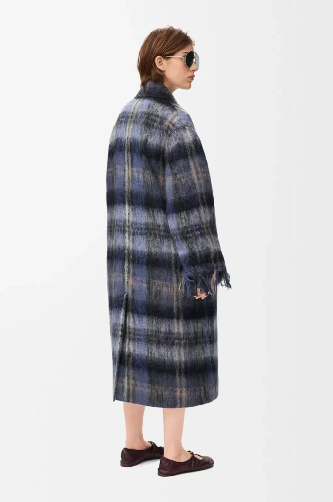 Manteau en mélange de mohair et de laine Bleu/Multicolore