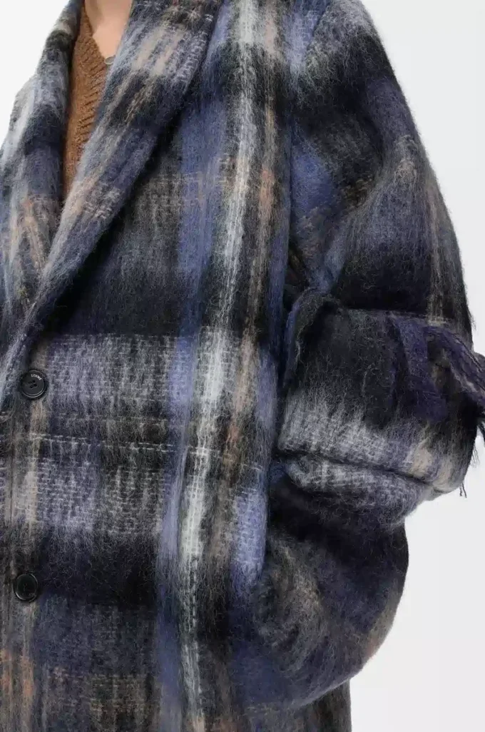 Manteau en mélange de mohair et de laine Bleu/Multicolore