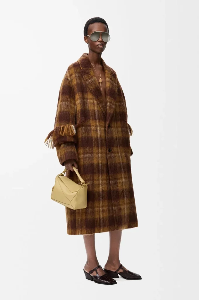 Manteau en mohair et laine mélangés Jaune/Multicolore