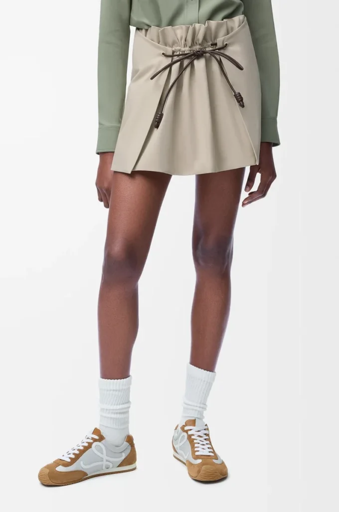 Mini-jupe en coton et soie Beige clair