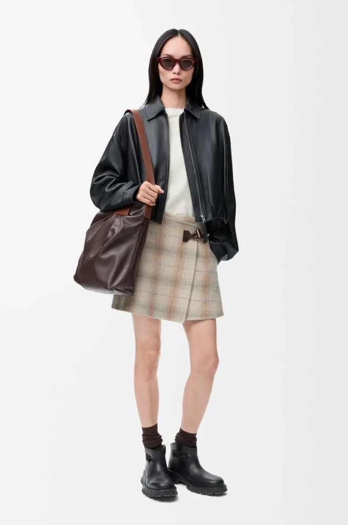 Mini-jupe en laine et cachemire mélangés Beige