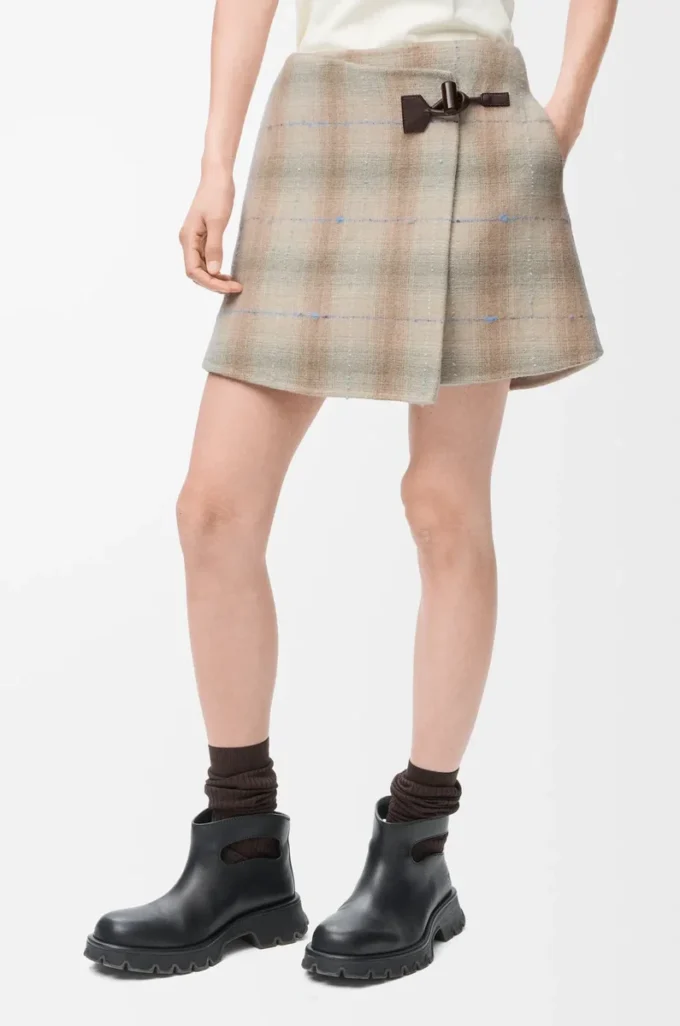 Mini-jupe en laine et cachemire mélangés Beige