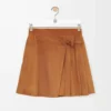 Mini-jupe plissée en cuir d&rsquo;agneau suédé couleur caramel