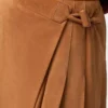 Mini-jupe plissée en cuir d&rsquo;agneau suédé couleur caramel