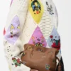 Mini pochette Flamenco Cats en cuir de veau nappa Moka