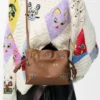 Mini pochette Flamenco Cats en cuir de veau nappa Moka