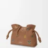 Mini pochette Flamenco Cats en cuir de veau nappa Moka