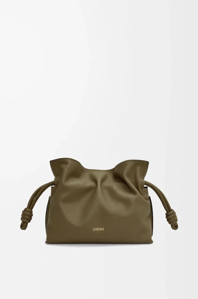 Mini pochette Flamenco en cuir de veau nappa Dark Khaki