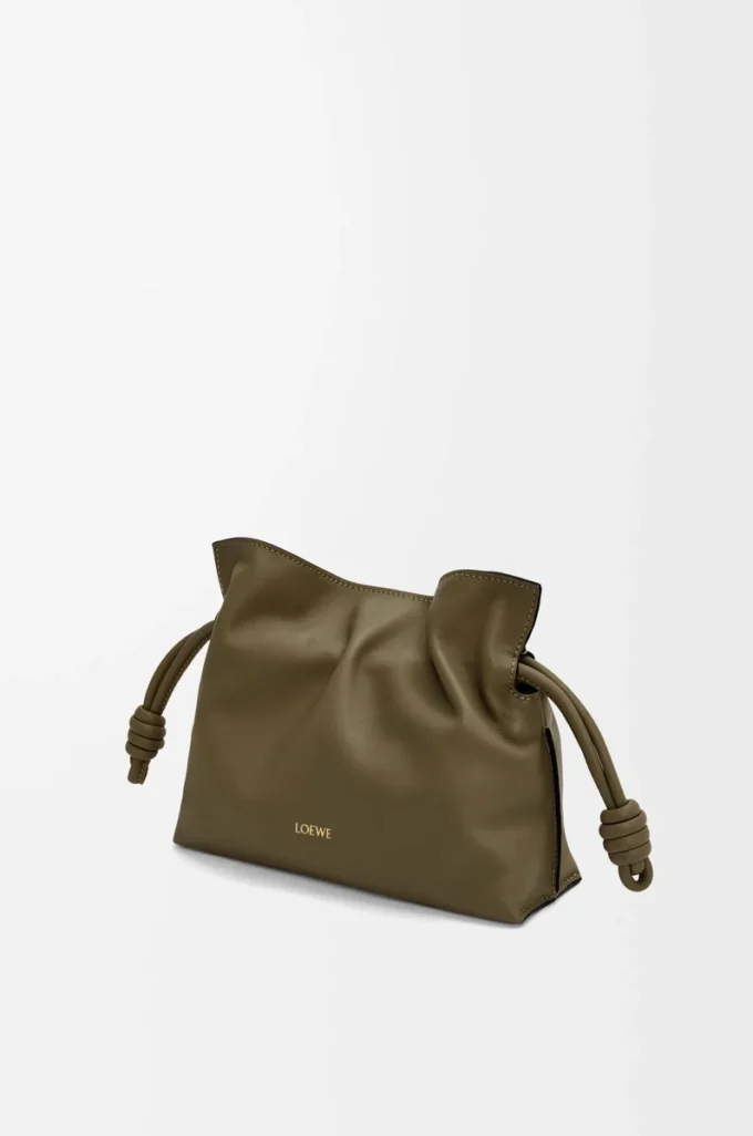 Mini pochette Flamenco en cuir de veau nappa Dark Khaki
