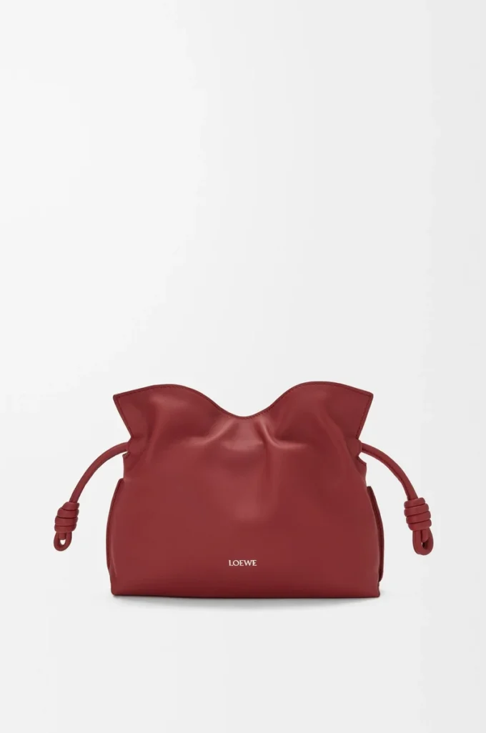 Mini pochette Flamenco en cuir de veau nappa rouge brûlé