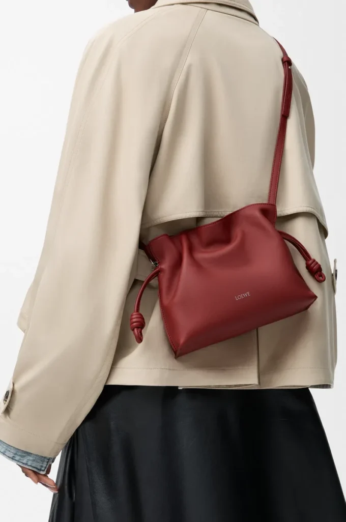 Mini pochette Flamenco en cuir de veau nappa rouge brûlé