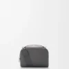 Mini sac à bandoulière pour appareil photo en cuir de veau grainé souple Anthracite