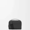 Mini sac à bandoulière pour appareil photo en cuir de veau grainé souple Noir