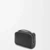 Mini sac à bandoulière pour appareil photo en cuir de veau grainé souple Noir