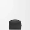 Mini sac à bandoulière pour appareil photo en cuir de veau grainé souple Noir