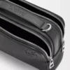 Mini sac à bandoulière pour appareil photo en cuir de veau grainé souple Noir