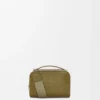 Mini sac à bandoulière pour appareil photo en cuir de veau grainé souple Olive