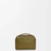 Mini sac à bandoulière pour appareil photo en cuir de veau grainé souple Olive