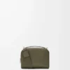 Mini sac à bandoulière pour appareil photo en cuir de veau grainé souple vert kaki