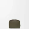 Mini sac à bandoulière pour appareil photo en cuir de veau grainé souple vert kaki