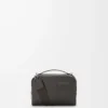 Mini sac à bandoulière pour appareil photo en cuir de veau satiné gris foncé