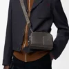 Mini sac à bandoulière pour appareil photo en cuir de veau satiné gris foncé
