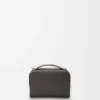 Mini sac à bandoulière pour appareil photo en cuir de veau satiné gris foncé