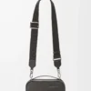Mini sac à bandoulière pour appareil photo en cuir de veau satiné gris foncé