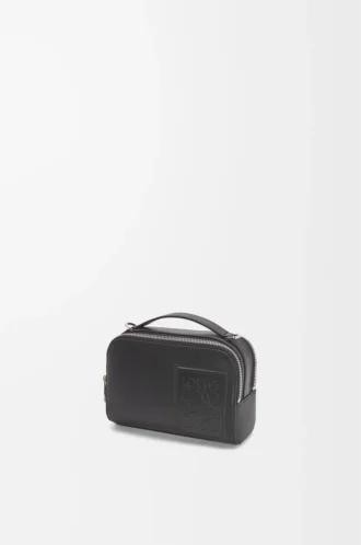 Mini sac à bandoulière pour appareil photo en cuir de veau satiné noir