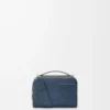 Mini sac à bandoulière pour appareil photo en cuir de veau satiné teint indigo