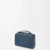 Mini sac à bandoulière pour appareil photo en cuir de veau satiné teint indigo