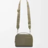 Mini sac à bandoulière pour appareil photo en cuir de veau satiné vert kaki
