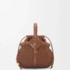 Mini sac Diamond Round Basket en cuir de veau Dark Tan